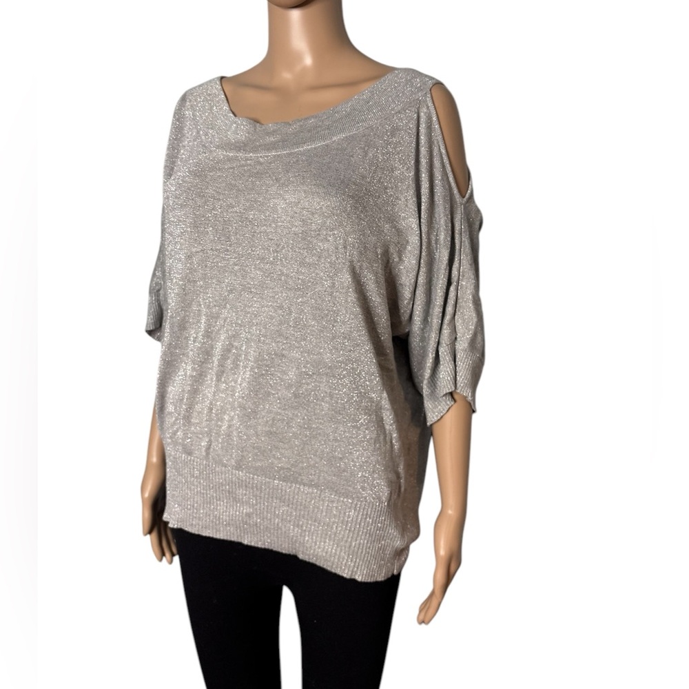 Joseph A women’s gray metallic long sleeve scoop neck sweater size XL